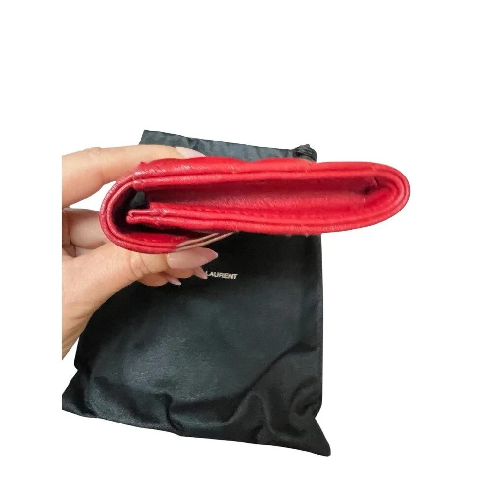 YSL Saint Laurent Leather Red Compact Wallet Card Case Box Duster & Tags